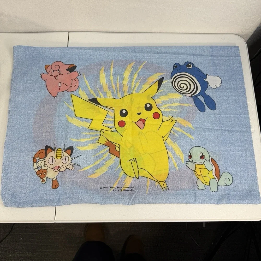 Vtg 90s 1998 Pokemon Ash & Pikachu Double Sided Pillowcase 19x28